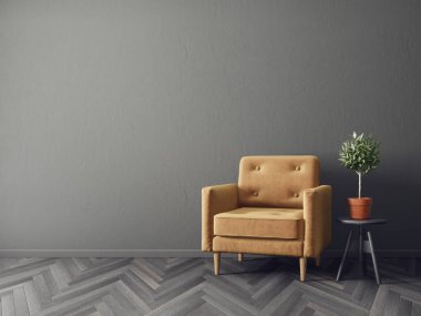 sarı koltuk ve bitki tencerede modern oturma odası