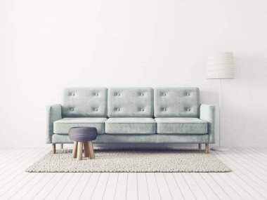 Kanepesi ve lambası olan modern oturma odası.