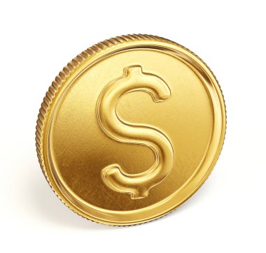 Dolar beyaz arka plan üzerinde izole işareti olan altın sikke