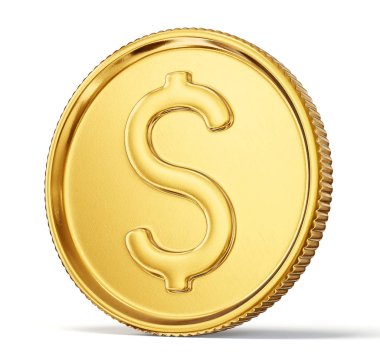 Dolar beyaz arka plan üzerinde izole işareti olan altın sikke