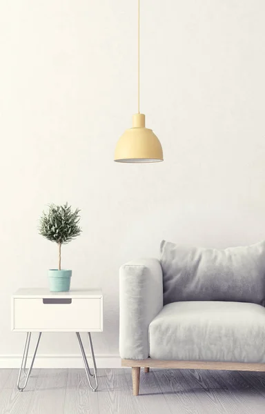 Modern Living Room Grey Armchair Plant Pot Lamp — Stock Photo, Image