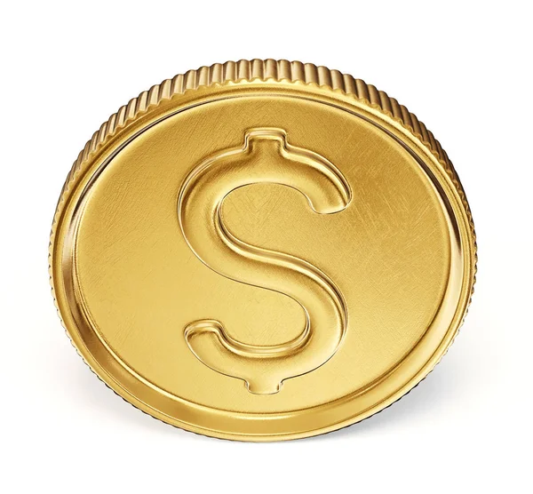 Moneda Dorada Con Signo Dólar Aislado Sobre Fondo Blanco — Foto de Stock