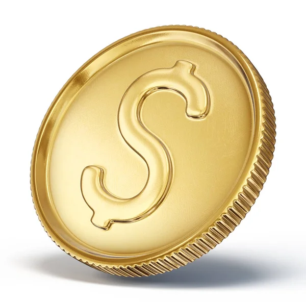 Gouden Munt Met Dollarteken Geïsoleerd Witte Achtergrond — Stockfoto