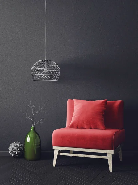 Modernes Wohnzimmer Mit Rotem Sessel Und Lampe — Stockfoto