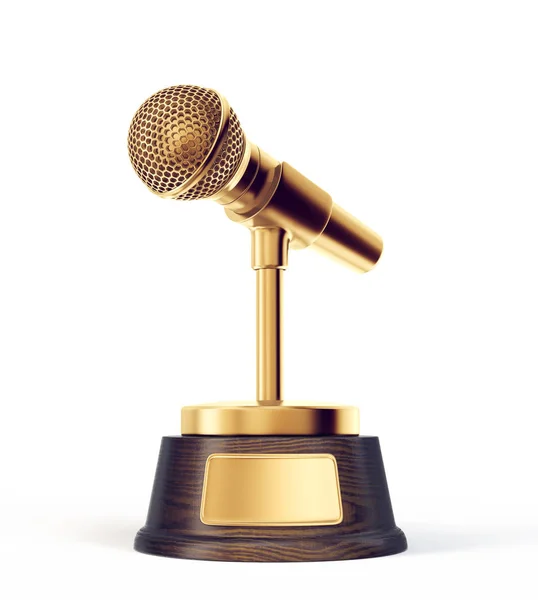 Prix Microphone Doré Isolé Sur Fond Blanc — Photo