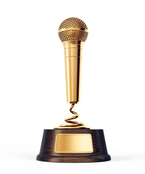 Gouden Microfoon Award Geïsoleerd Witte Achtergrond — Stockfoto