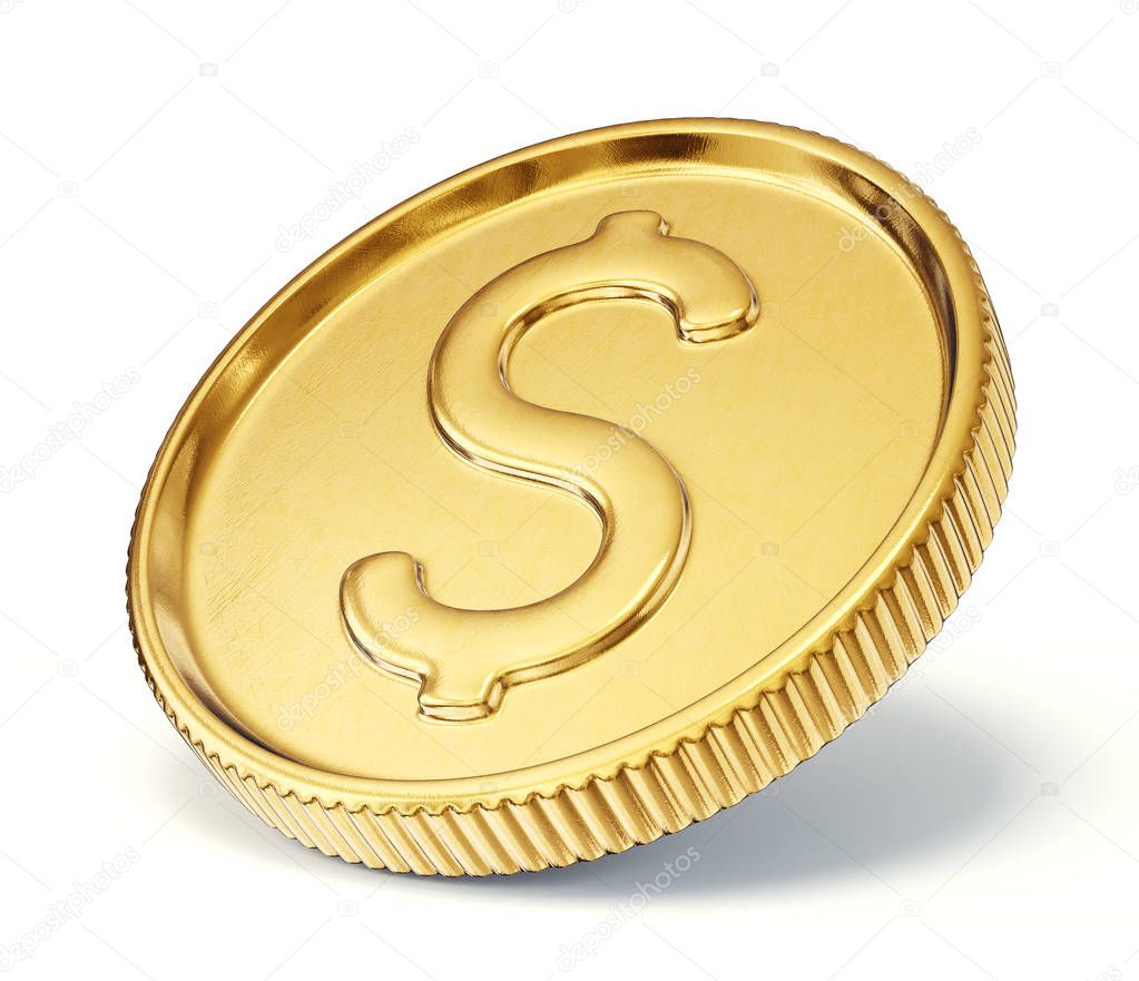 golden coin with dollar sign isolated on white background