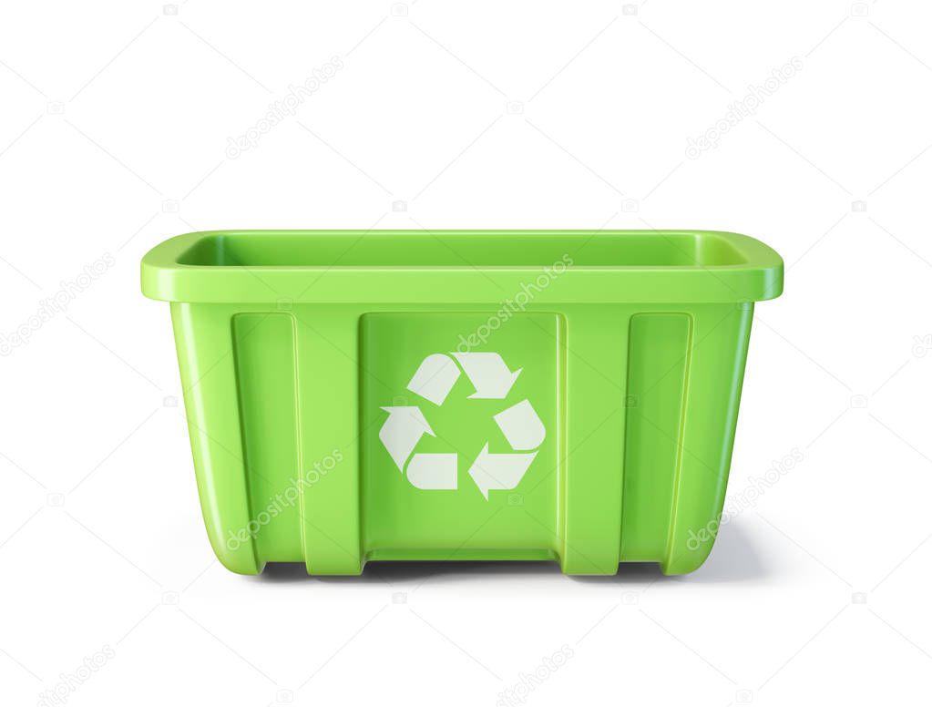 green recycle bin isolated on white background 