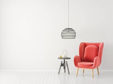 Kırmızı koltuk ve lamba, İskandinav iç tasarım mobilya modern oturma odası