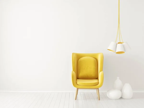 黄色のアームチェア ランプ 北欧のインテリア デザインの家具とモダンなリビング ルーム — ストック写真