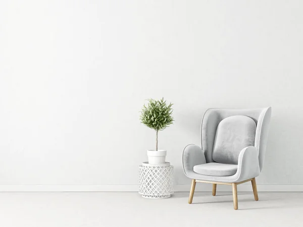 灰色のアームチェア ランプ 北欧のインテリア デザインの家具とモダンなリビング ルーム — ストック写真