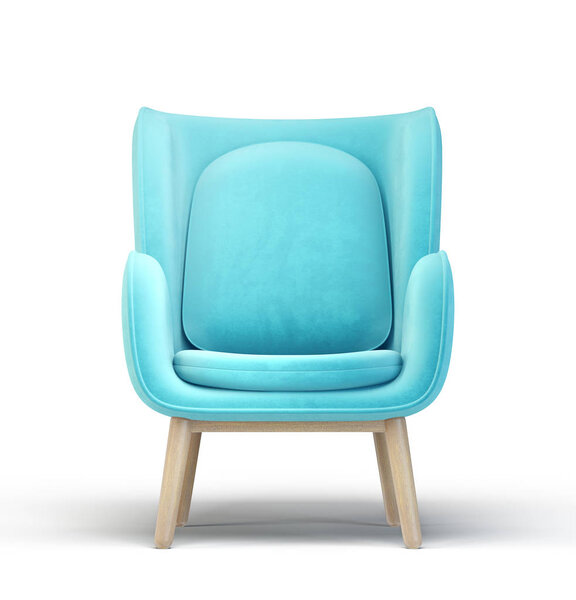 modern blue armchair isolated on white background