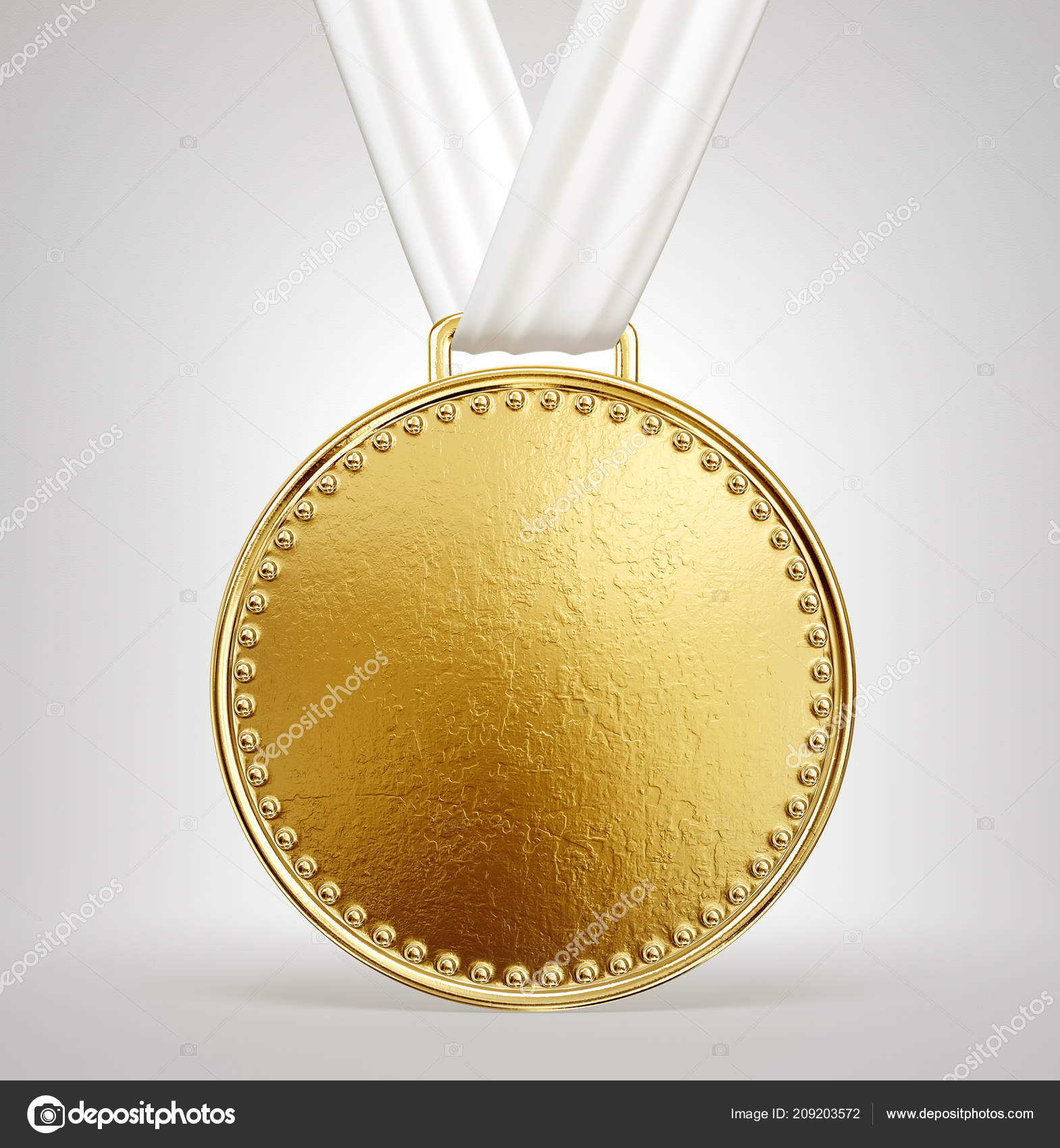 Gold Medal White Ribbon Pastel Grey Background Stock Photo by ©alexroz
