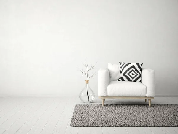 modern living room  with  armchair. scandinavian interior design furniture. 3d render illustration