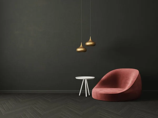 Moderne Woonkamer Met Rode Fauteuil Lamp Scandinavische Interieur Meubels Illustratie — Stockfoto