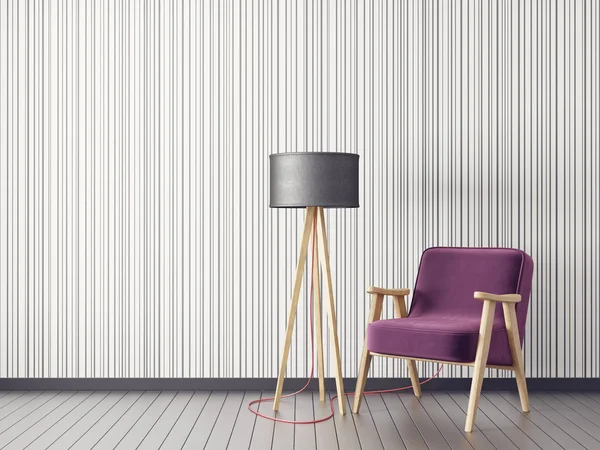 Sala Estar Moderna Com Poltrona Lâmpada Móveis Design Interiores Escandinavos — Fotografia de Stock