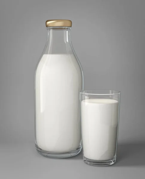 Fles Melk Geïsoleerd Grijs Illustratie — Stockfoto