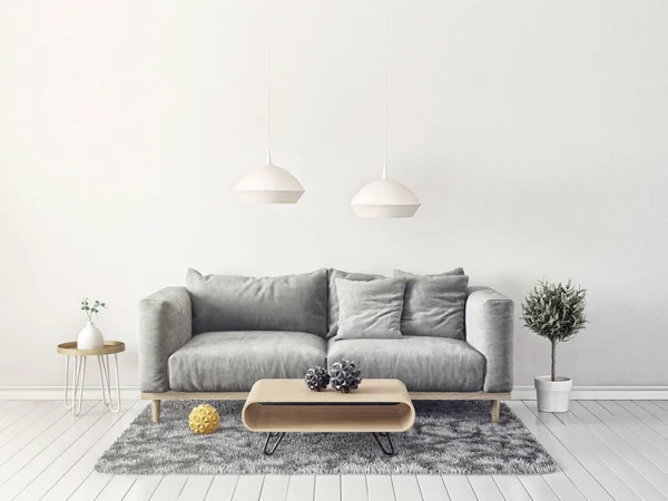 Modern Living Room Sofa Lamp Scandinavian Interior Design Furniture Render — Stock Photo, Image