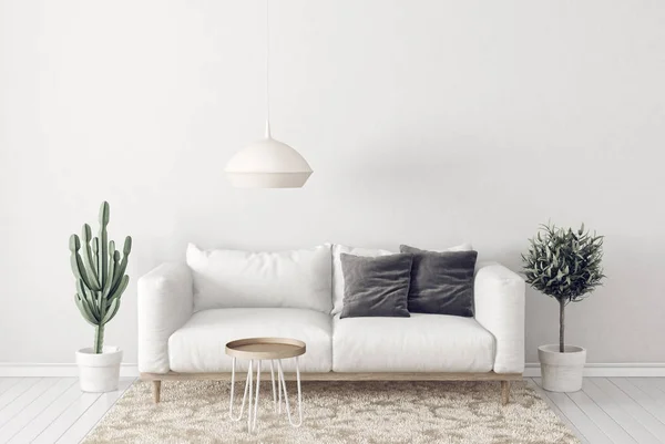 Modernes Wohnzimmer Mit Sofa Und Lampe Skandinavische Einrichtungsmöbel Darstellung — Stockfoto