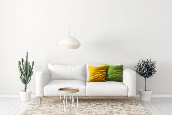 Modern Living Room Sofa Lamp Scandinavian Interior Design Furniture Render — Stock Photo, Image