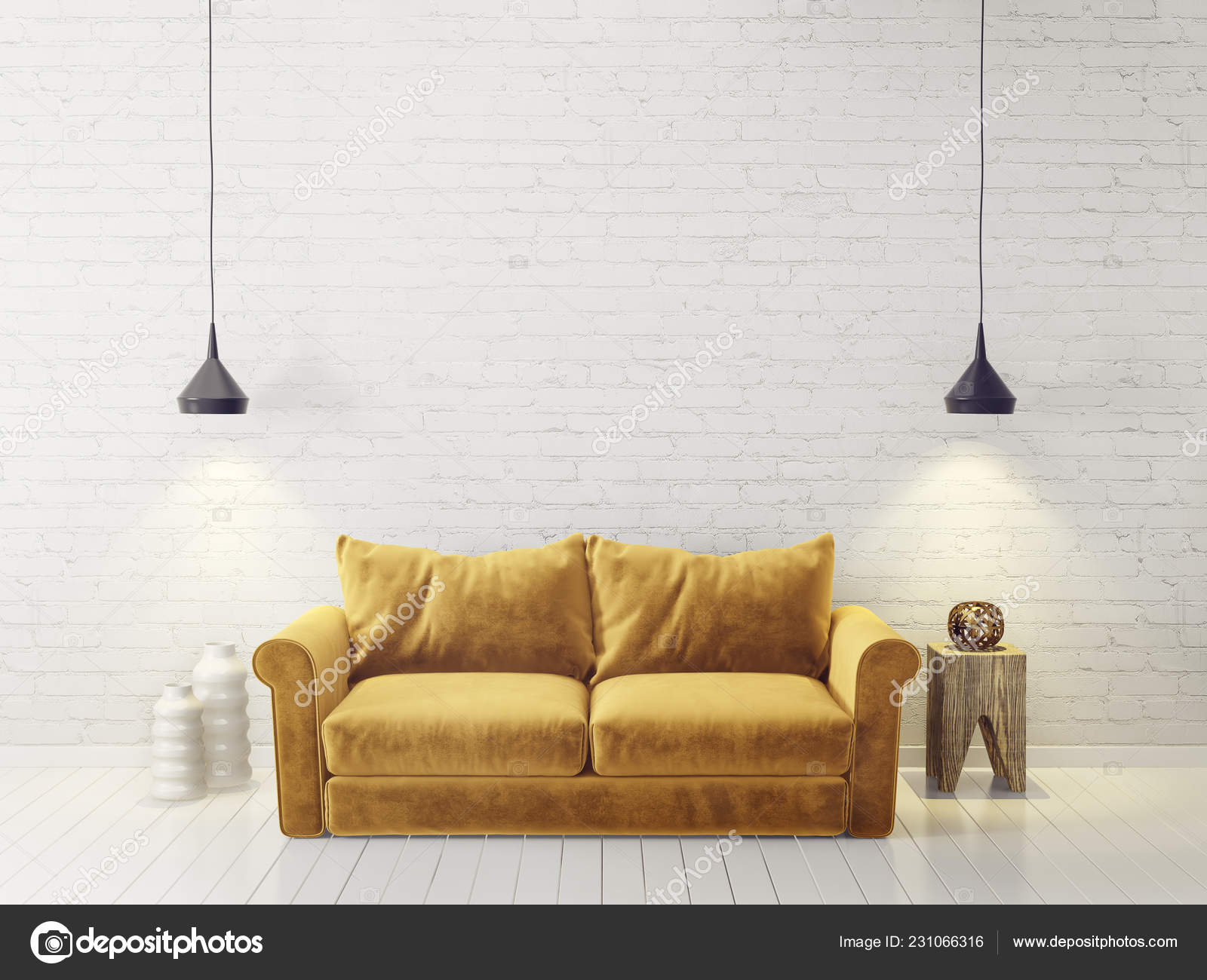 Modern Living Room Yellow Sofa Lamp Scandinavian Interior