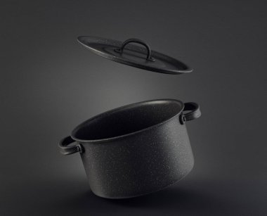 siyah bir arka plan üzerinde izole tencere. 3D çizim