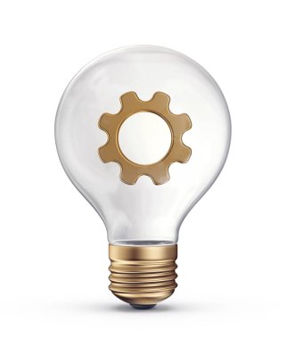 ampul içinde altın dişli ile. 3D çizim