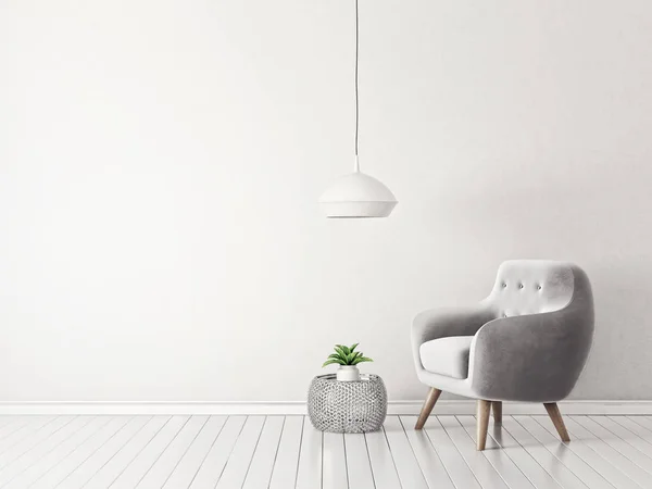 アームチェア ランプ モダンなリビング ルーム 北欧のインテリア デザインの家具 レンダリング図 — ストック写真