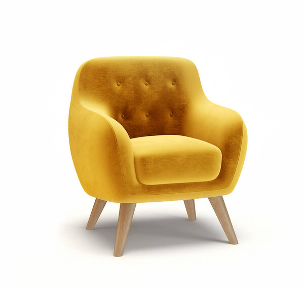 желтое кресло изолировано на белом фоне. 3d иллюстрация
