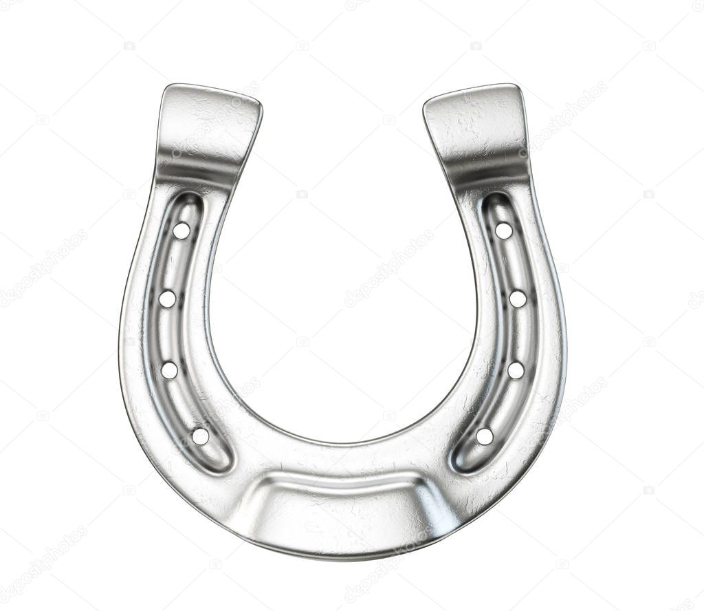 silver horseshoe isolated on a white. 3d illustration