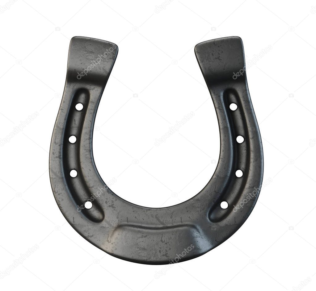 black  horseshoe isolated on a white. 3d illustration