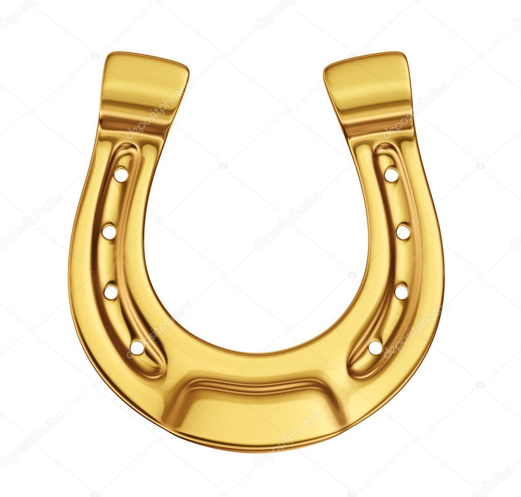 golden horseshoe isolated on a white. 3d illustration