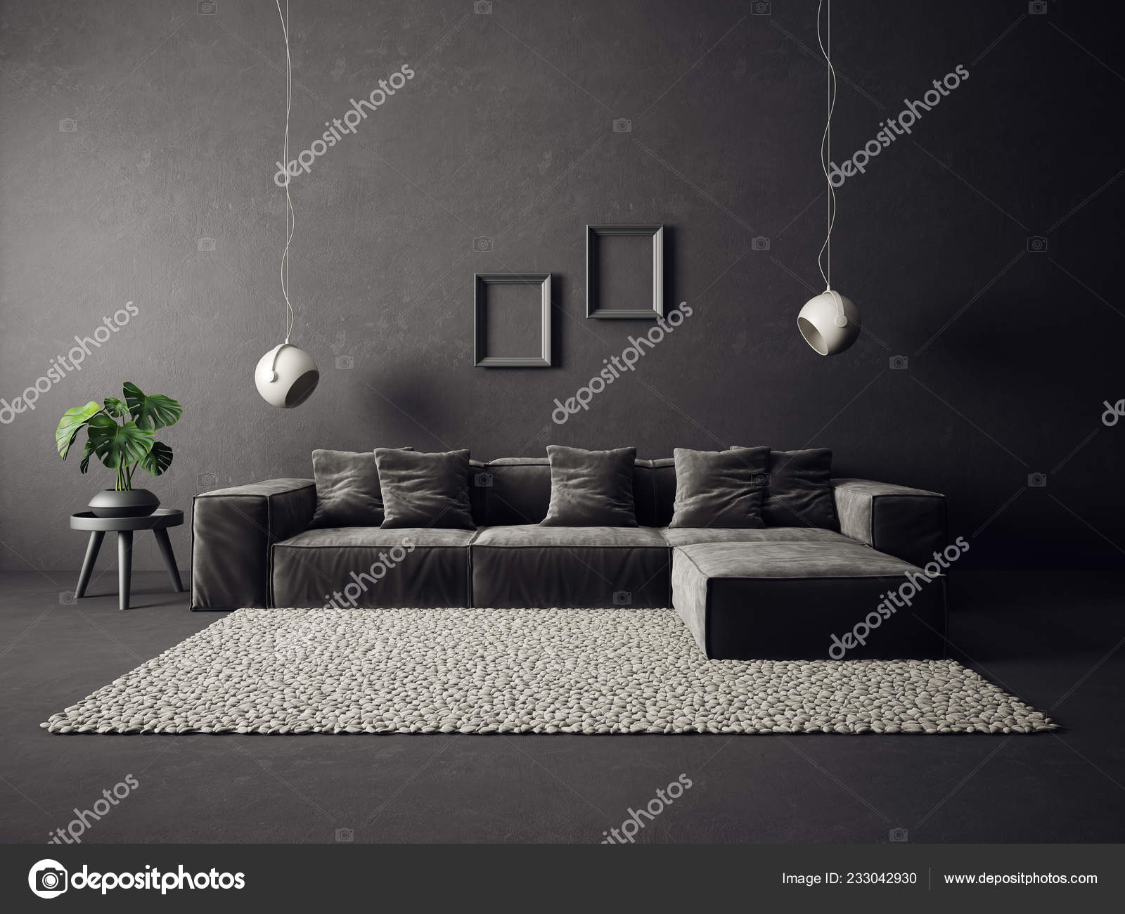 Modern Living Room Grey Sofa Black Wall, Black Modern Living Room
