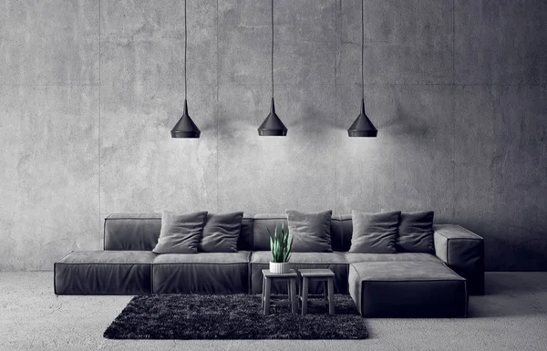 Kanepesi Lambası Olan Modern Oturma Odası Skandinav Dizayn Mobilyası Resimleme — Stok fotoğraf