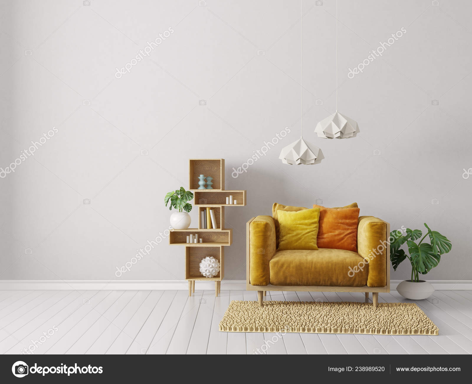 Modern Living Room Yellow Armchair Lamp Scandinavian