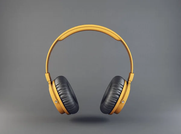 Auriculares Amarillos Sobre Fondo Gris Ilustración — Foto de Stock