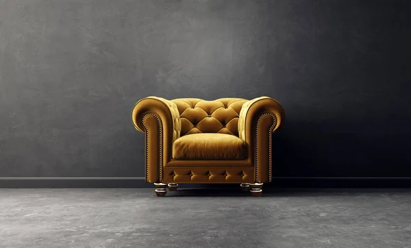 黄色の肘掛け椅子とモダンなリビング ルーム 北欧のインテリア デザインの家具 レンダリング図 — ストック写真