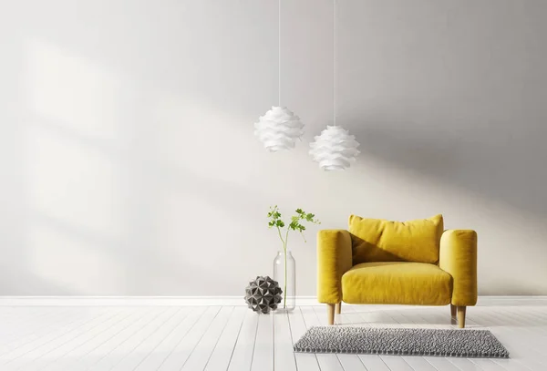 Moderne Woonkamer Met Gele Fauteuil Lamp Scandinavische Interieur Meubels Illustratie — Stockfoto