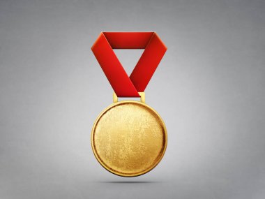 Altın madalya gri arka planda izole edilmiş. 3d illüstrasyon