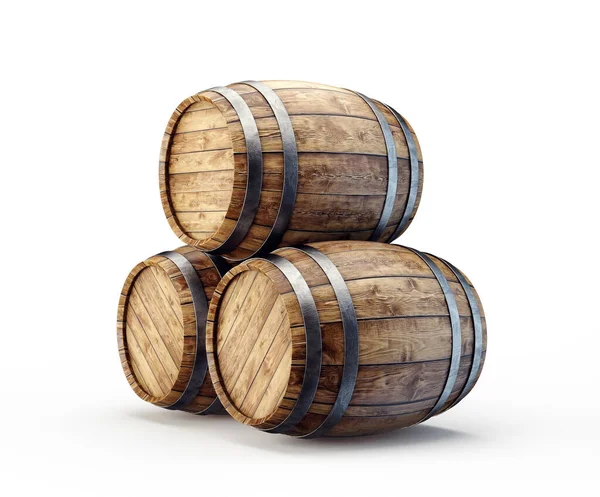 木製の樽は白で隔離されていた 3Dイラスト — ストック写真