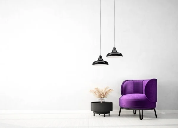 Interior Diseño Moderno Con Sillón Violeta Muebles Escandinavos Ilustración —  Fotos de Stock