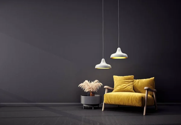 黄色のアームチェアとモダンなデザインのインテリア 北欧家具 3Dイラスト — ストック写真