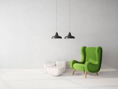 Modern tasarım. İskandinav mobilyası. 3d illüstrasyon