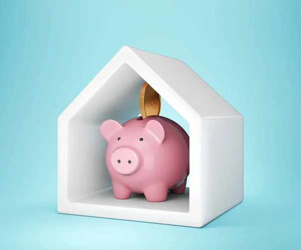 piggy bank in house. 3d illustration