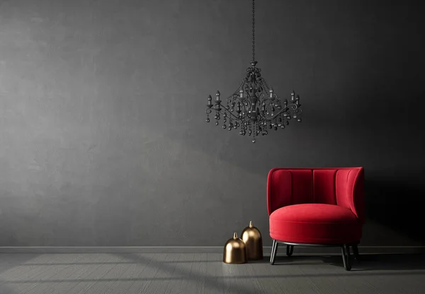 Interior Diseño Moderno Con Sillón Rojo Muebles Escandinavos Ilustración — Foto de Stock