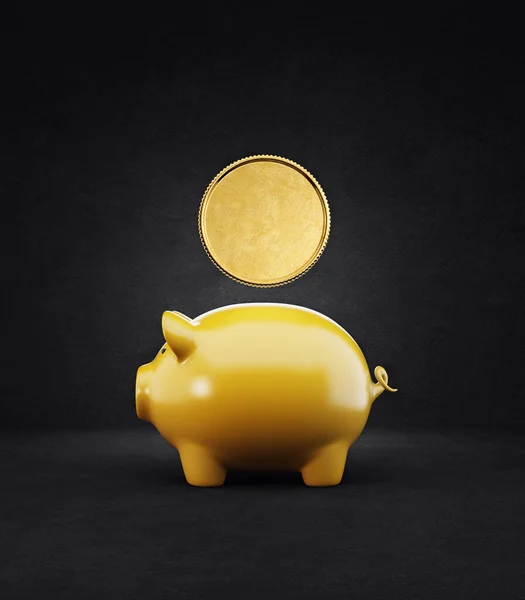 Banco Piggy Amarelo Isolado Fundo Preto Ilustração — Fotografia de Stock