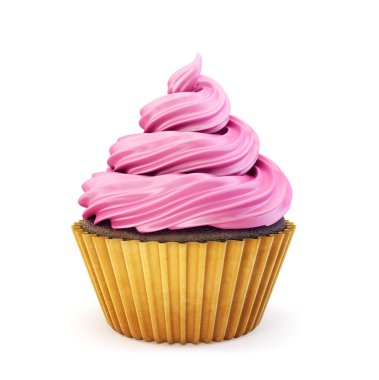 Beyaz üzerinde izole edilmiş pembe kek. 3d illüstrasyon