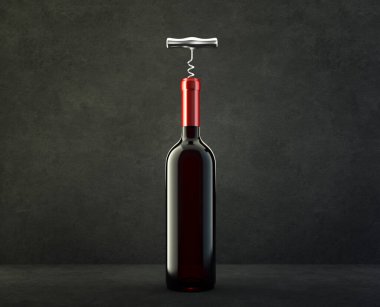 Siyah bir şarap şişesi izole edilmiş. 3d illüstrasyon