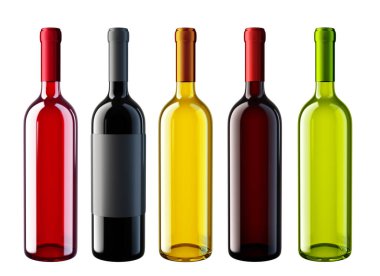 Beyaz şarap şişeleri. 3d illüstrasyon