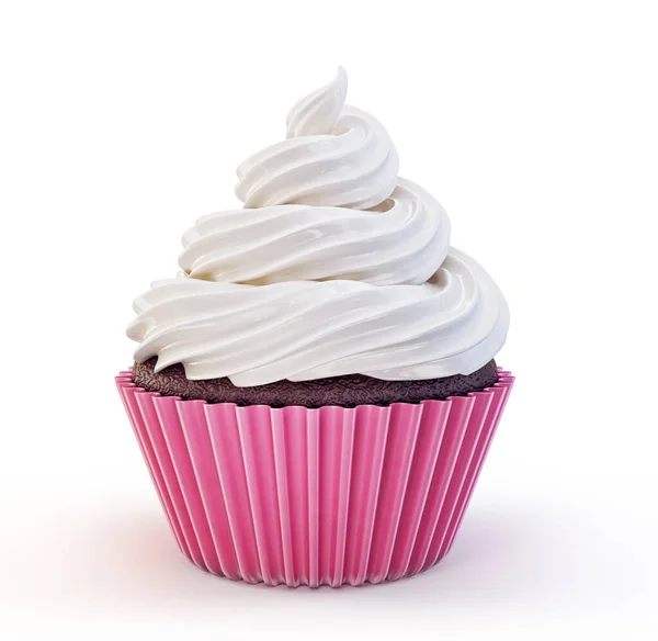 Cupcake Rose Isolé Sur Blanc Illustration — Photo